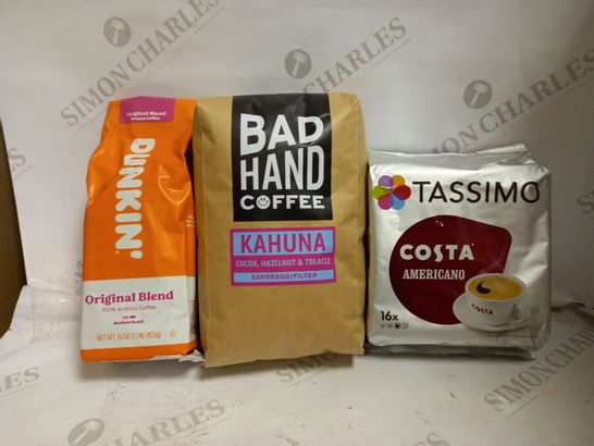 LOT OF 7 PACKS OF ASSORTED COFFEE BEANS/PODS/GROUNDS