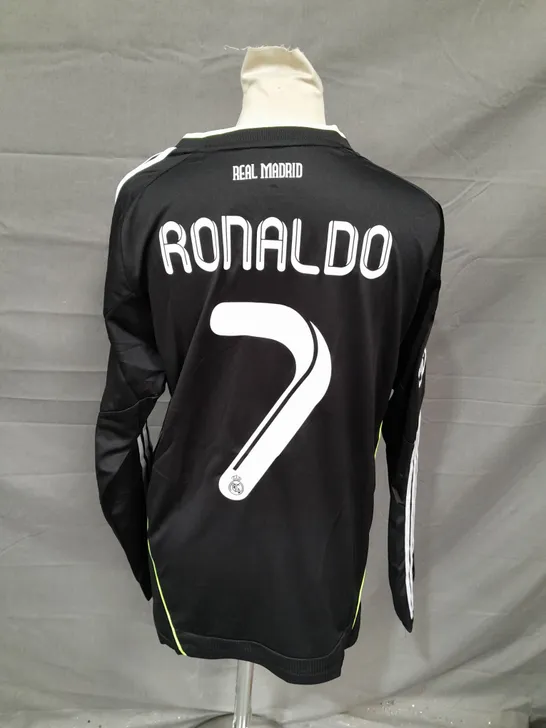 ADIDAS REAL MADRID BLACK LONG SLEEVE SHIRT - RONALDO 7 - SMALL