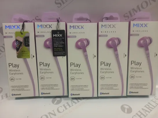 LOT OF 5 BOXED AS NEW MIXX WIRELESS MERMAID EARPHONES IN PINK 