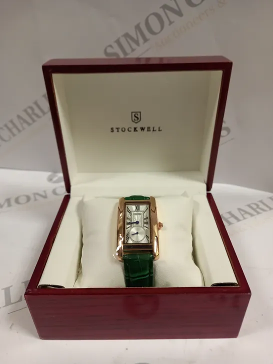 MENS STOCKWELL WATCH- GREEN LEATHER STRAP- GOLD STAINLESS STEEL DIAL 