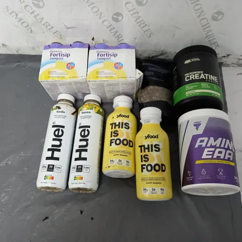 APPROXIMATELY 8 ASSORTED FOOD ITEMS TO INCLUDE - HUEL DRINK MEALS, YFOOD, EAA BY TREC ETC. 