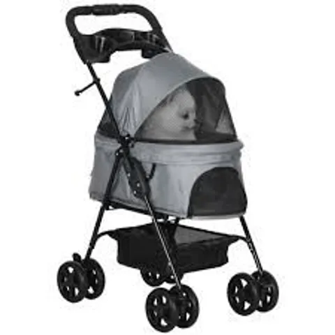 BOXED PAWHUT DOG PRAM DOG STROLLER FOLDABLE PET PUSHCHAIR WITH 4 WHEELS, SAFETY LEASHES, CUP HOLDER FOR SMALL DOGS, GREY