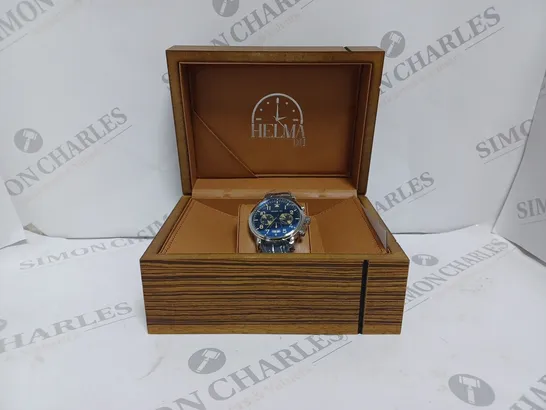 HELMA DH MENS CHRONOGRAPH MASTER PILOT WATCH DH007 - WOODEN DISPLAY BOX  