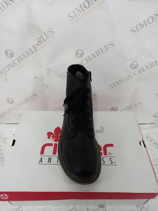 RIEKER LACE ANKLE BOOT BLACK SIZE 6 - BOXED 