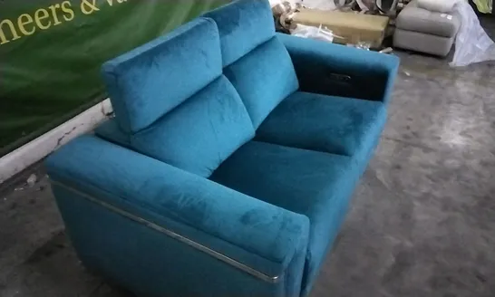 QUALITY DESIGNER TEAL PLUSH VELVET ELECTRIC RECLINER 2 SEATER SOFA