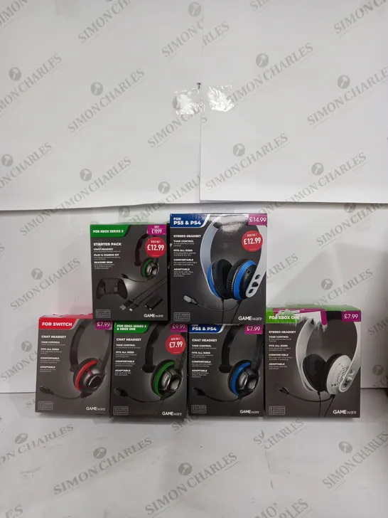 BOX OF APPROX 14 ASSORTED HEADSETS TO INCLUDE - PS4 & PS5 HEADSET - XBOX 1 HEADSET - SWITCH HEADSET ECT