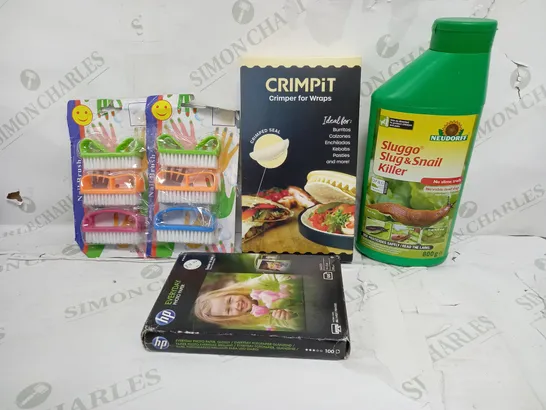 BOX OF APPROXIMATELY 10 ASSORTED ITEMS TO INCLUDE - CRIMPIT, PHOTO PAPER, SNAIL KILLER ETC