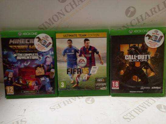 LOT OF 3 ASSORTED XBOX ONE GAMES TO INCLUDE MINECRAFT STORY MODE, FIFA 15, CALL OF DUTY BLACK OPS III
