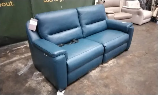 QUALITY ITALIAN DESIGNER AVOLA POWER RECLINER SOFA IN ELECTRIC BLUE LEATHER