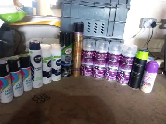 APPROXIMATELY 14 ASSORTED AEROSOLS TO INCLUDE; NIVEA, TURTLE WAX, UNIQUE, AUTO EXTREME AND GILLETTE