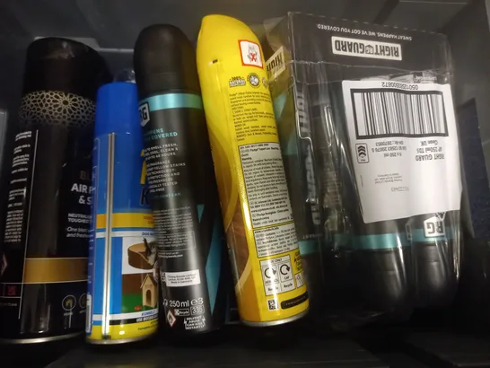 BOX OF APPROX 12 ASSORTED AEROSOLS TO INCLUDE - PLEDGE WIID POLISH - AMSONS BLAST CAN AIR FRESHENER - RIGHT GAURD ECT