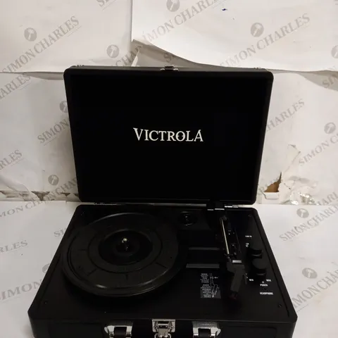 VICTROLA JOURNEY+ PREMIUM 3-SPEED BLUETOOTH SUITCASE RECORD PLAYER WITH BUILT-IN STEREO SPEAKERS, SUPPORTS RCA OUTPUT, AUX-IN, BLACK