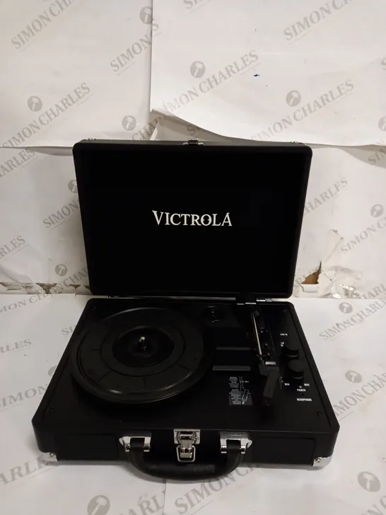 VICTROLA JOURNEY+ PREMIUM 3-SPEED BLUETOOTH SUITCASE RECORD PLAYER WITH BUILT-IN STEREO SPEAKERS, SUPPORTS RCA OUTPUT, AUX-IN, BLACK