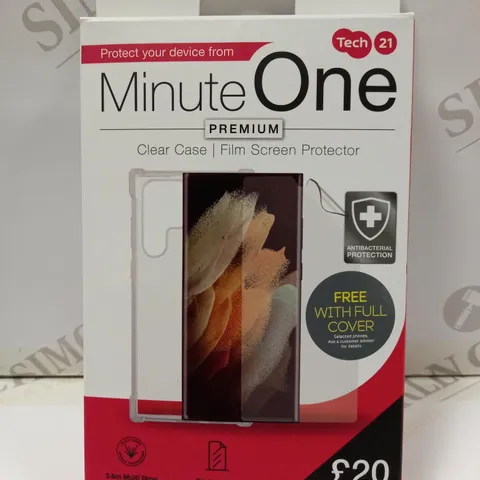 BOX OF APPROX 20 TECH 21 MINUTE ONE PREMIUM PHONE CASE AND SCREEN PROTECTOR FOR ASSORTED PHONES