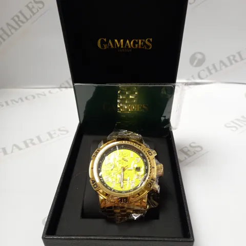 GAMAGES OF LONDON LIMITED EDITION HAND ASSEMBLED VELOCITY AUTOMATIC WATCH - GOLD