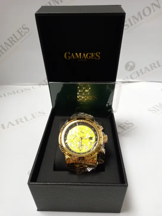 GAMAGES OF LONDON LIMITED EDITION HAND ASSEMBLED VELOCITY AUTOMATIC WATCH - GOLD