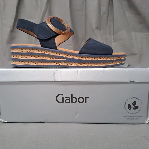 BOXED PAIR OF GABOR OPEN TOE WEDGE SANDALS IN NAVY UK SIZE 6.5