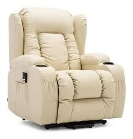 BOXED CAESAR CREAM FAUX LEATHER MANUALLY RECLINING EASY CHAIR (2 BOXES)