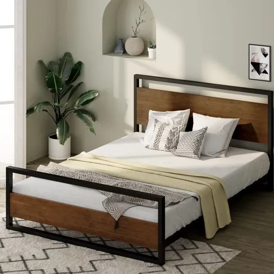 BOXED KARLIE BEDFRAME WITH DETAILED WOOD HEADBOARD // SIZE UNSPECIFIED (1 BOX)