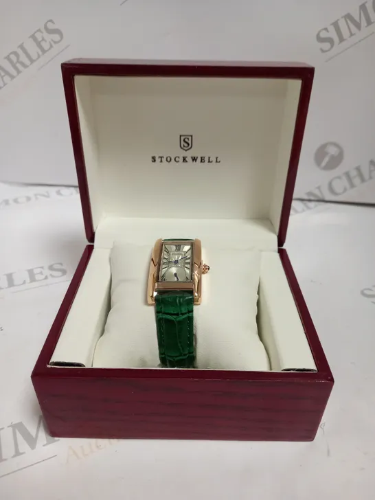 LADIES STOCKWELL WATCH – TEXTURED DIAL WITH SUB DIAL MINUTE HAND – GREEN LEATHER STRAP.