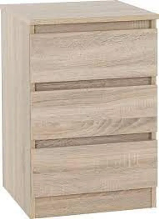 BOXED MALVERN  3 DRAWER BEDSIDE TABLE - SONOMA OAK EFFECT 