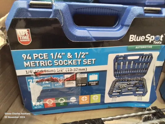 BOX CONTAINING MIXED TOOLS TO INCLUDE: 10PC LOCKING WHEEL NUT SET, 46 SOCKET SET, 94PC METRIC SOCKET SET, IMPACT TORX BIT SOCKETS 