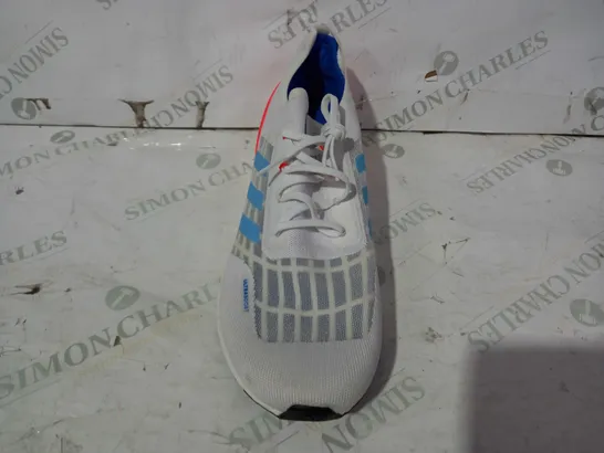 BOXED PAIR OF ADIDAS ULTRABOOST TRAINERS IN WHITE/BLUE/ORANGE UK SIZE 12