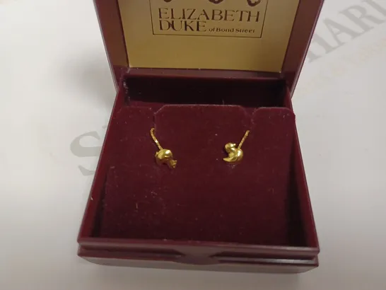 BOXED GOLD EFFECT DANGLE EARRINGS WITH DUCK DETAIL