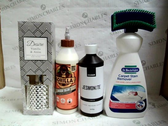 LOT OF APPROXIMATELY 15 ASSORTED HOUSEHOLD ITEMS, TO INCLUDE DIFFUSER, RESIN8 CRAFT LIQUID, CLEANING PRODUCTS, ETC