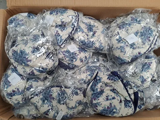 BOX OF APPROX 25 ASSORTED BLUE FLORAL BRAS - SIZES VARY 