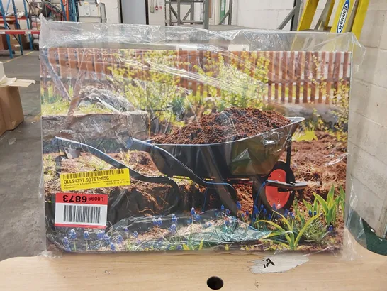 BAGGED WHEELBARROW IN A GARDEN PAINTING BY NOBILIOR (1 BOX)