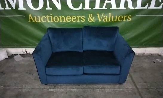 DESIGNER ELECTRIC BLUE PLUSH VELVET 2 SEATER SOFA