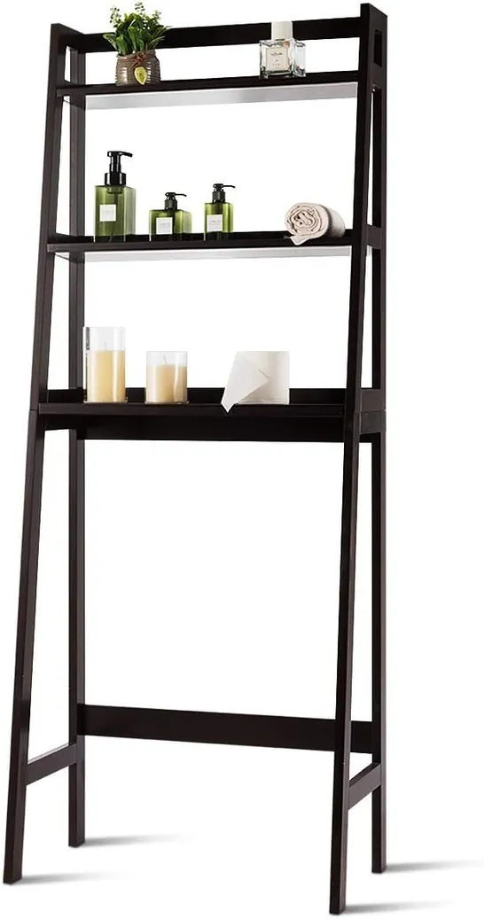 BOXED 3-TIER WOODEN FREESTANDING BATHROOM OVER TOILET STORAGE RACK-BROWN