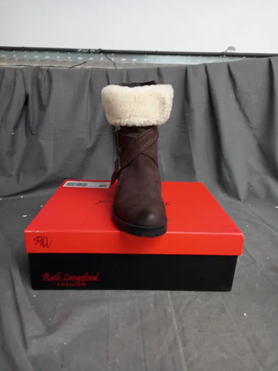 BOXED PAIR OF RUTH LANGSFORD CASUAL BOOTS IN OAK COLOUR - SIZE 4