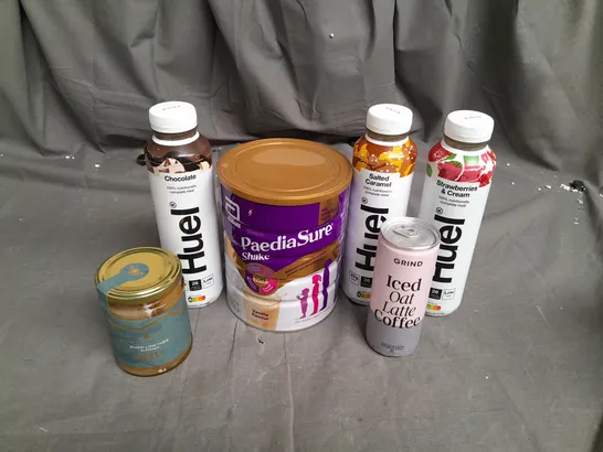 15 ASSORTED FOOD ITEMS TO INCLUDE LAKE DISTRICT RIVER LOWTHER HONEY, GRIND ICED OAT LATTE COFFEE, HUEL FOOD DRINK AND PAEDIASURE SHAKE POWDER- COLLECTION ONLY