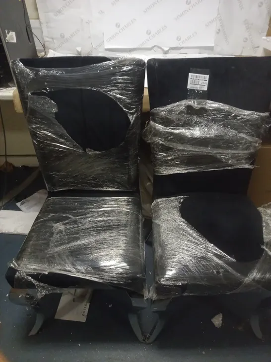 BOXED PAIR OF GRACE VELVET DINING CHAIRS IN BKACK/CHROME