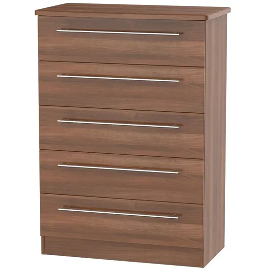 FULLY ASSEMBLED LYNDALE 5 DRAWER CHEST - WALNUT (1 BOX)