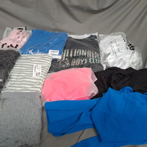 BOX OF ASSORTED CLOTHING ITEMS IN VARIOUS COLOURS, SIZES AND STYLES