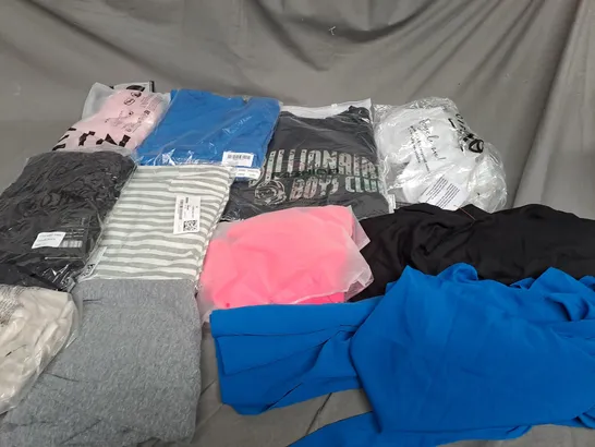 BOX OF ASSORTED CLOTHING ITEMS IN VARIOUS COLOURS, SIZES AND STYLES