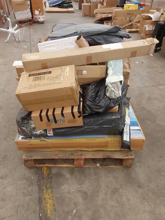 PALLET OF ASSORTED HOUSEHOLD GOODS AND INCOMPLETE FURNITURE PARTS 