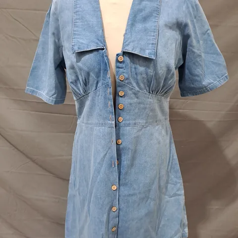 NOBODY'S CHILD DAISY DENIM MINI DRESS IN BLUE SIZE 10