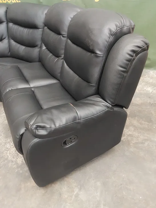 DESIGNER 5 SEATER CURVED LEATHER UPHOLSTERED MANUAL RECLINER SOFA - BLACK