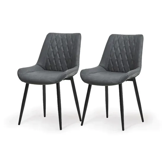 BOXED SET OF 2 OFCASA DARK GREY PU LEATHER DINING CHAIRS WITH BLACK METAL LEGS (1 BOX)