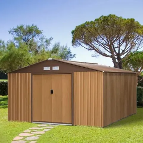 BOXED 11FT W × 13FT D METAL GARDEN SHED (5 BOXES)