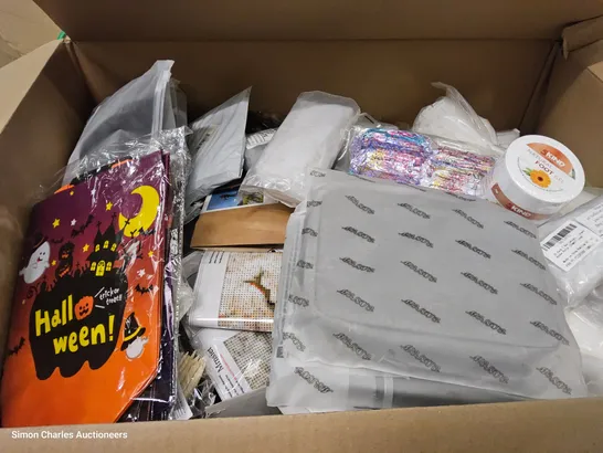 PALLET CONTAINING 6 CASES OF ASSORTED ITEMS, INCLUDING, HALLOWEN TREAT BAGS, NEEDLE CRAFT KITS, DRINKING GAMES SETS, BOOKS, PHONE HOLDERS,KIDS DRINKING CUPS.