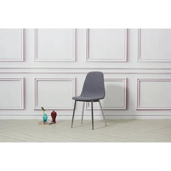 BOXED POLSTON FABRIC UPHOLSTERED SIDE CHAIR IN LIGHT GREY