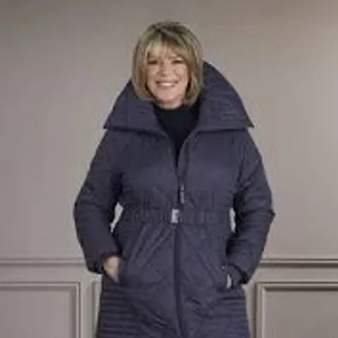 RUTH LANGSFORD FAUX FUR TRIM PARKA COAT IN NAVY SIZE SMALL 