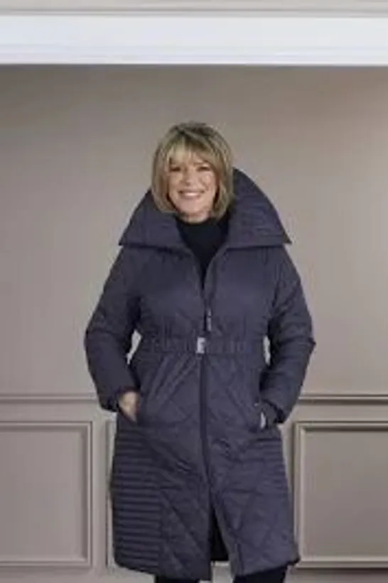 RUTH LANGSFORD FAUX FUR TRIM PARKA COAT IN NAVY SIZE SMALL 