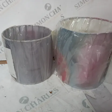 SET OF 2 LAMP SHADES, GREY AND PINK/BLUE