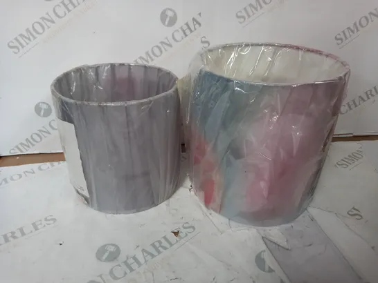 SET OF 2 LAMP SHADES, GREY AND PINK/BLUE